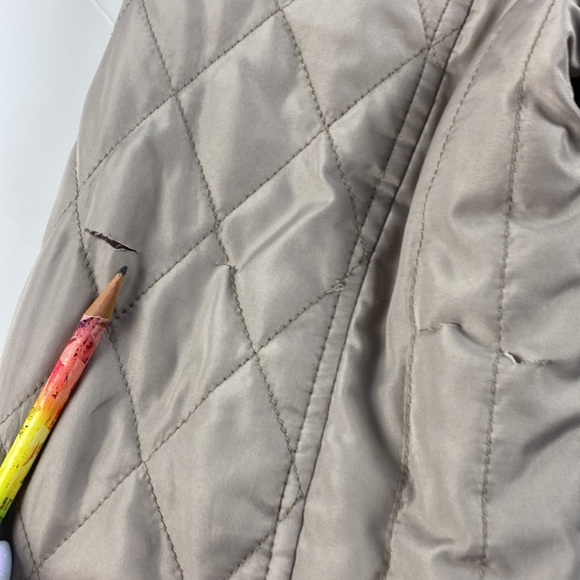 Gray brown reversible quilted animal hoodless button up jacket coat sz medium - Picture 8 of 11